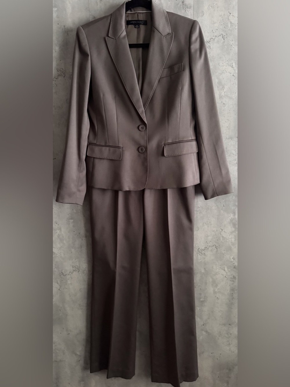 ANNE KLEIN Professional Sheen Taupe Button Up Career Pant Suit 6